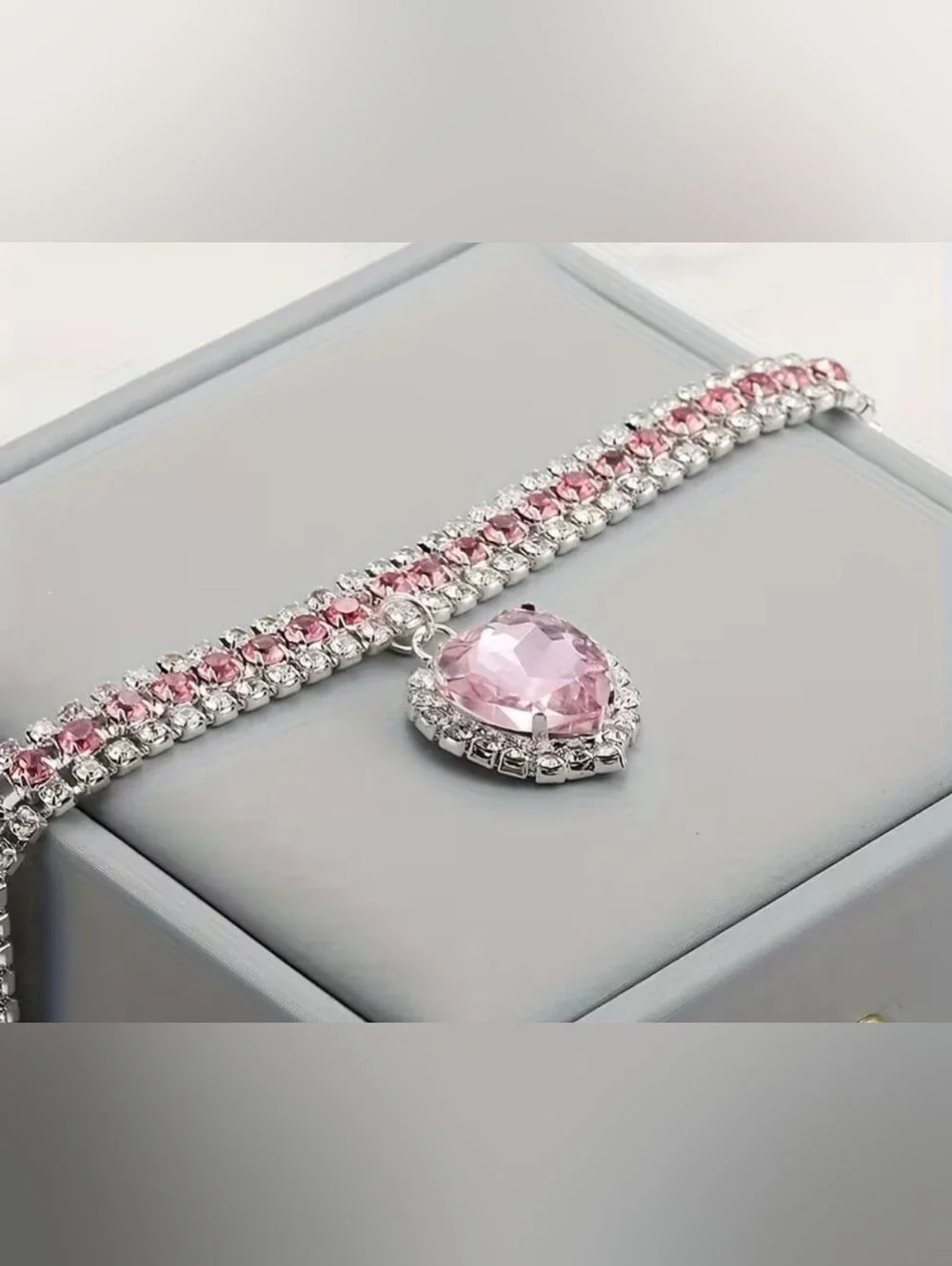 Pink Crystal Heart Pendant Collar For Dog Or Cat
